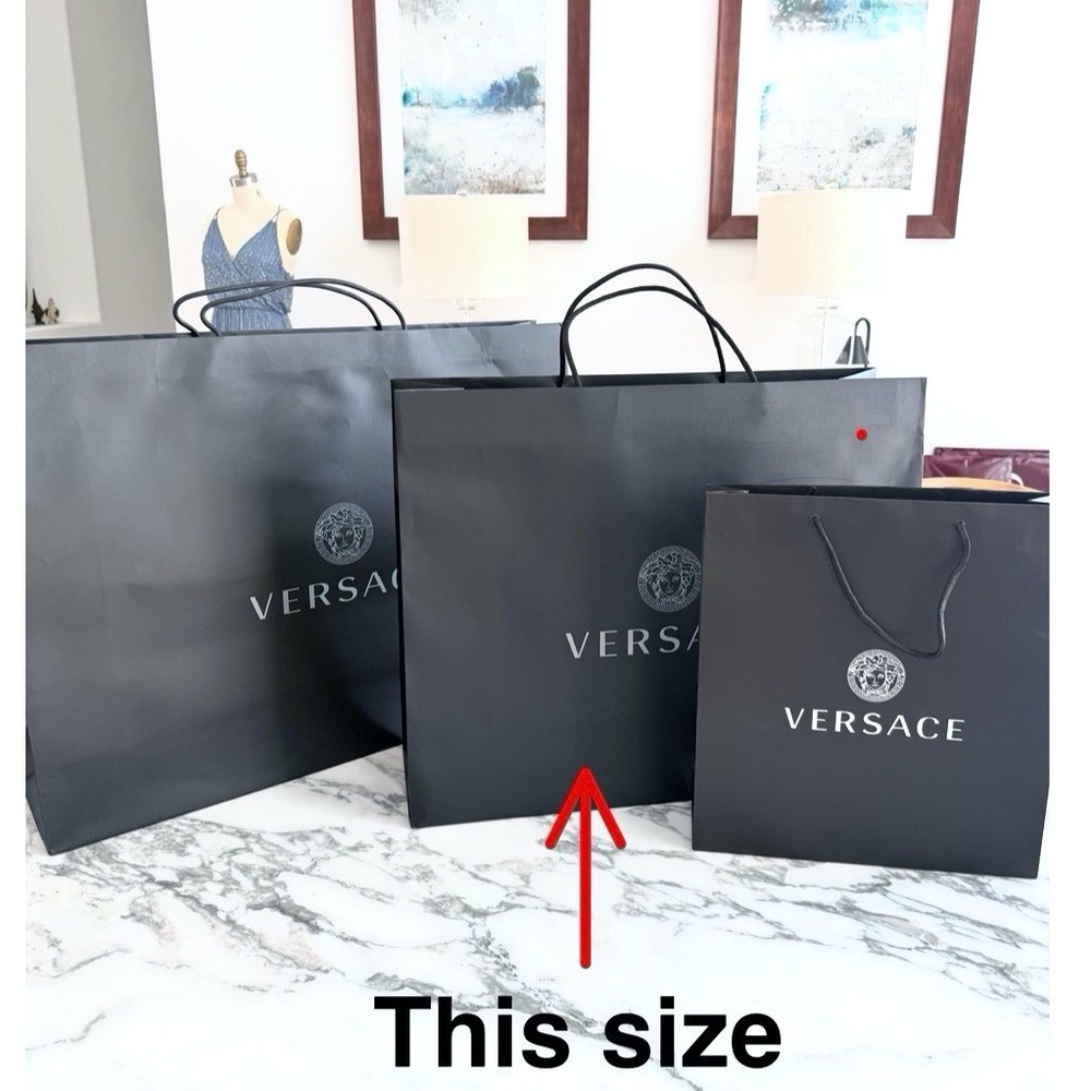 Versace Large Black Paper Shopping Bag Silver Medusa Logo 24.5x19.5x8 - Picture 5 of 5